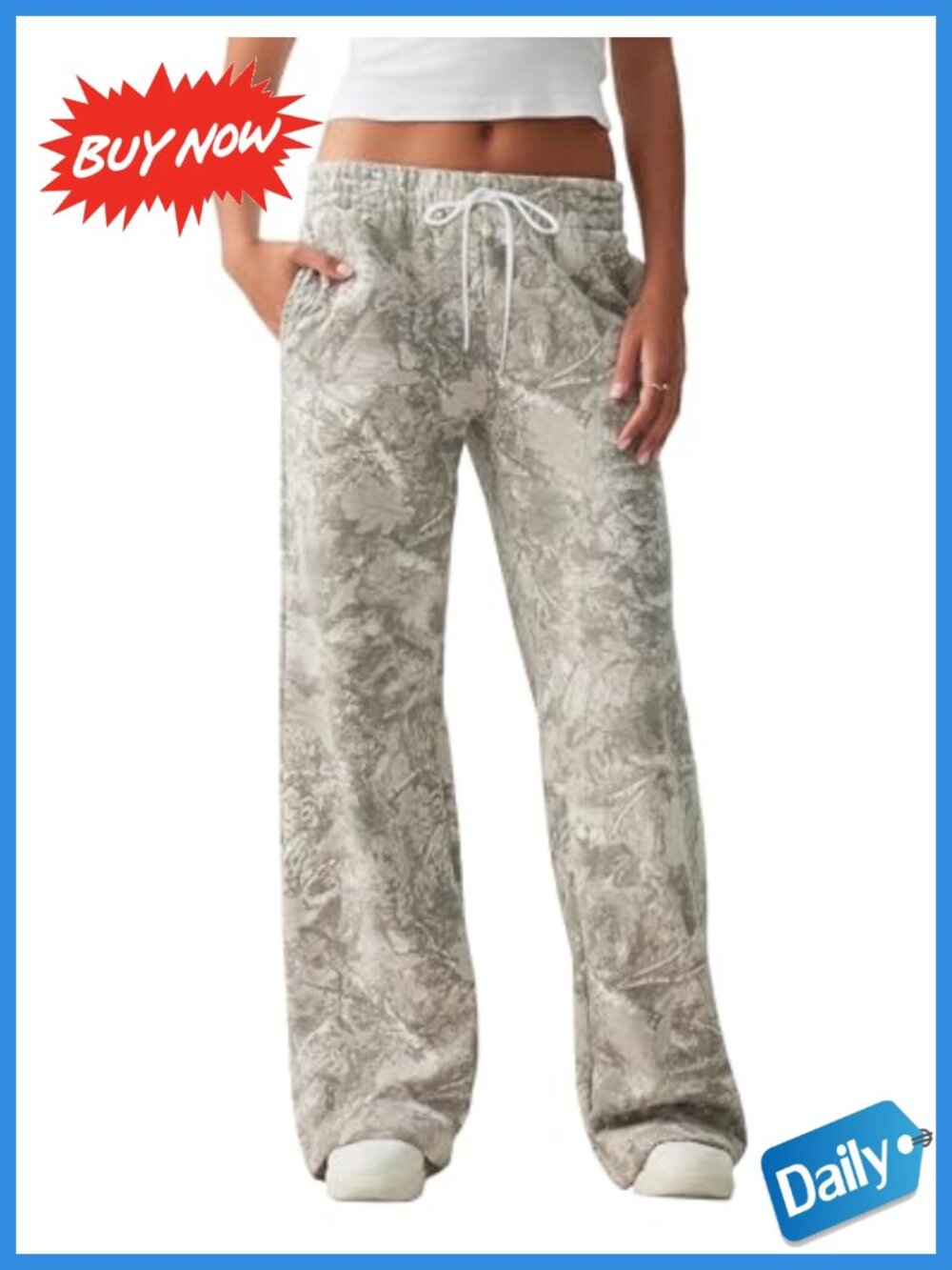 Women's Camo Fleece Sweatpants High Waist Wide Leg Drawstring Baggy Joggers